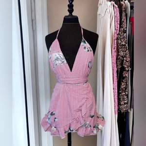 ZAFUL Summer A-Line Sleeveless Sundress Floral Criss Cross Ruffles‎ Mini Dress